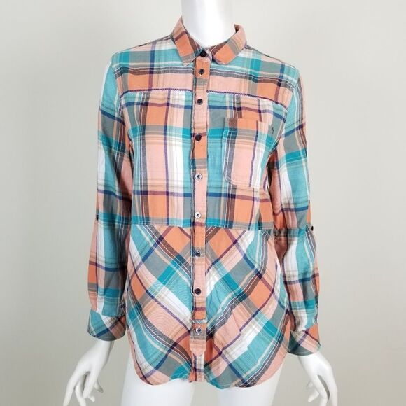 Holding Horses Anthro Plaid Button Down Tunic Top - Picture 1 of 6